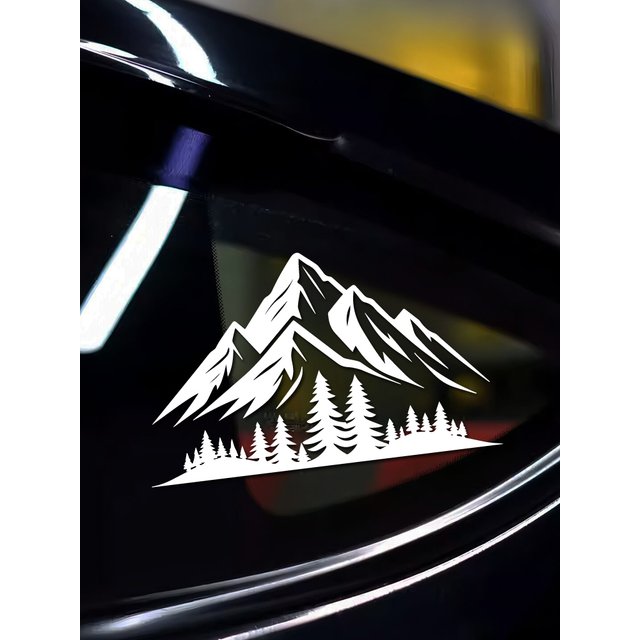 Mountain & Pine Tree Car Window-Body Decor Sticker, Engraved Vinyl Decal, Waterproof Sunscreen No Residue, Premium Auto Sticker