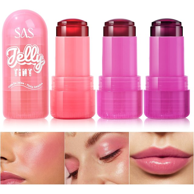 4 Colors Jelly Blush Stick Lip Balm Eyeshadow 3-in-1 Multi-Use Matte Blush Moisturize Brighten Lip Gloss