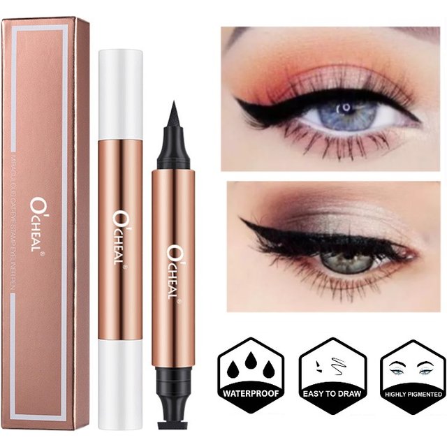 Meilleure vente Eyeliner timbre noir liquide Eyeliner stylo Double extrémité étanche séchage rapide