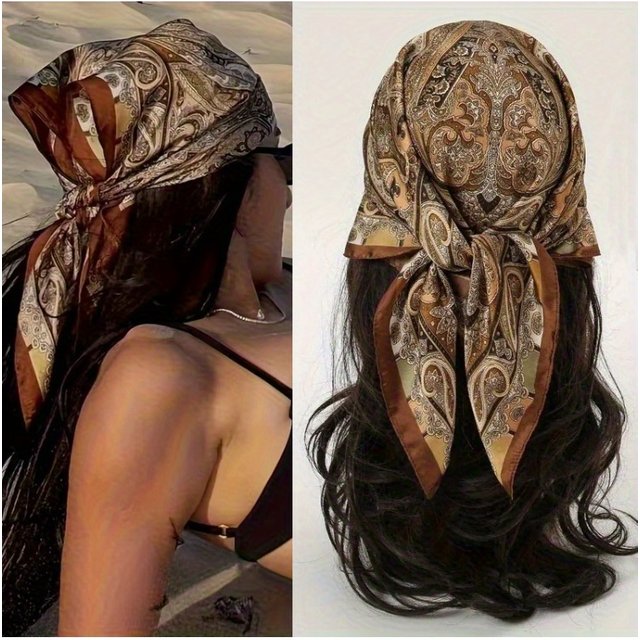 27.56-Inch Paisley Printed Small Square Scarf, Thin Neck Scarf, Mature Style Sunscreen Headscarf, Ladies Only