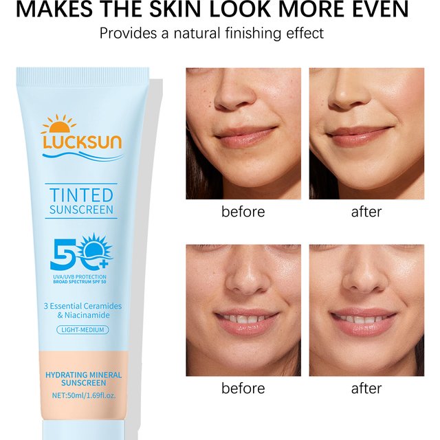 Tinted Sunscreen SPF 50 Hydrating Even Skin Tone Mineral Sunscreen with Ceramides Niacinamide for Light-Medium Skin Tones, 50ml