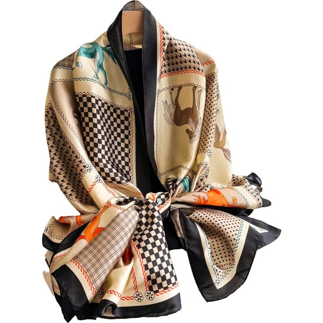 Women's 180x90cm Silk Scarf Luxury Soft Smooth Long Shawl Wrap Turban Fashion Accessory for Outdoor Beach Sunscreen