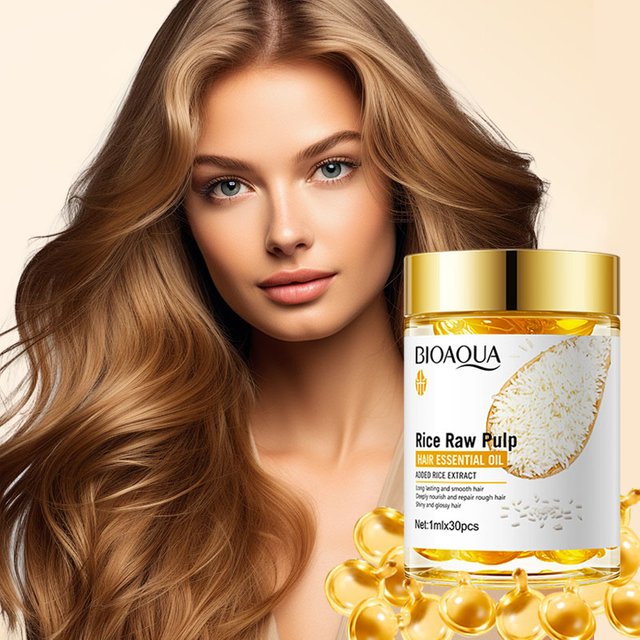 30PCS BIOAOUA Rice Puree Hair Care Capsule Essential Oil, Repair and Nourishing Conditioner, Repair Dry and Brittle Hair
