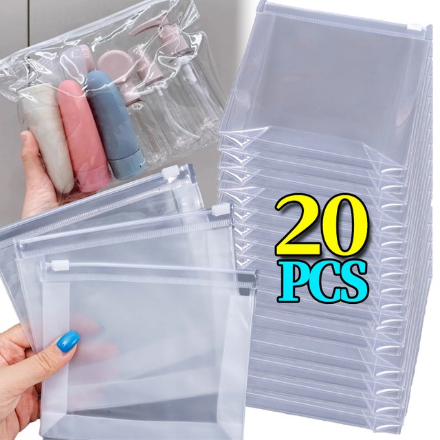 1/20PCS PVC Transparent Zipper Bags Portable Toiletry Pouches Waterproof Makeup Storage Bag Organizers Case for Travel Daily Use