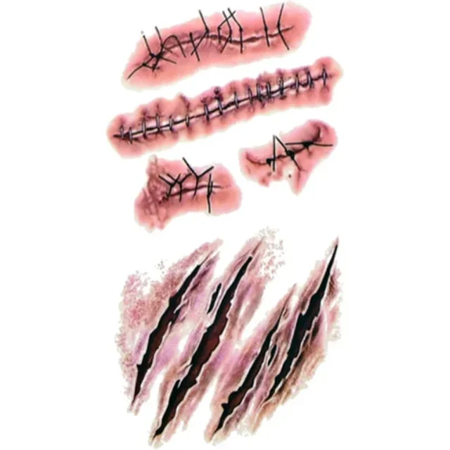 1Pcs Halloween Zombie Scars Tattoos With Fake Bloody Makeup Halloween Decoration Wound Scary Blood Injury Tattoo Stickers
