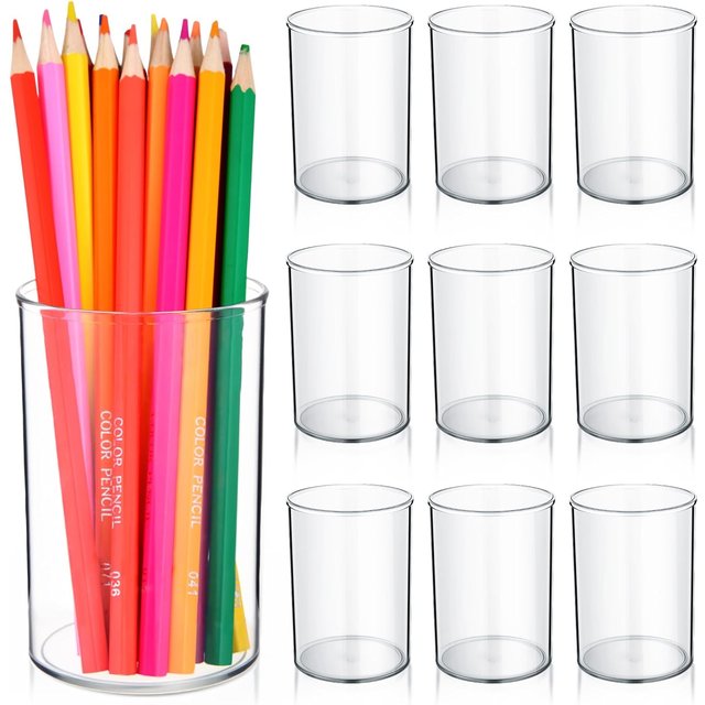 20pcs Clear Acrylic Pen Holder Makeup Brush Round Pencil Holder for Desk Pen Cups Desk Organizers and Storage Desktop Stationery