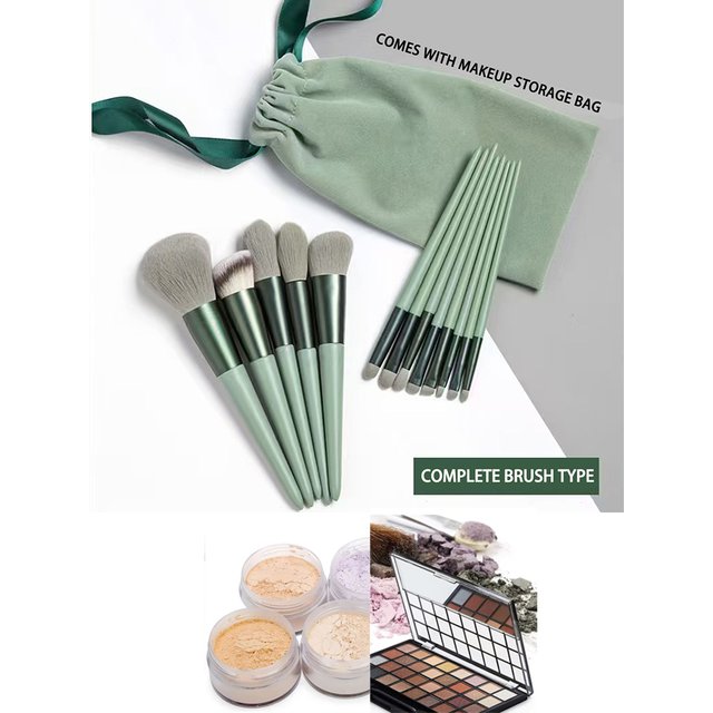 13PCS Pink/Green Makeup Brush Set Soft And Fluffy Makeup Powder Eye Shadow Makeup Tools Storage Bag Makeup Essential Portable