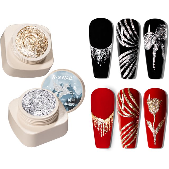 RSNAIL 5g No-Wipe Platinum Gel Nail Polish for Summer Reflective Sparkle Metallic Golden Silvery Drawing Liner Manicure Varnish