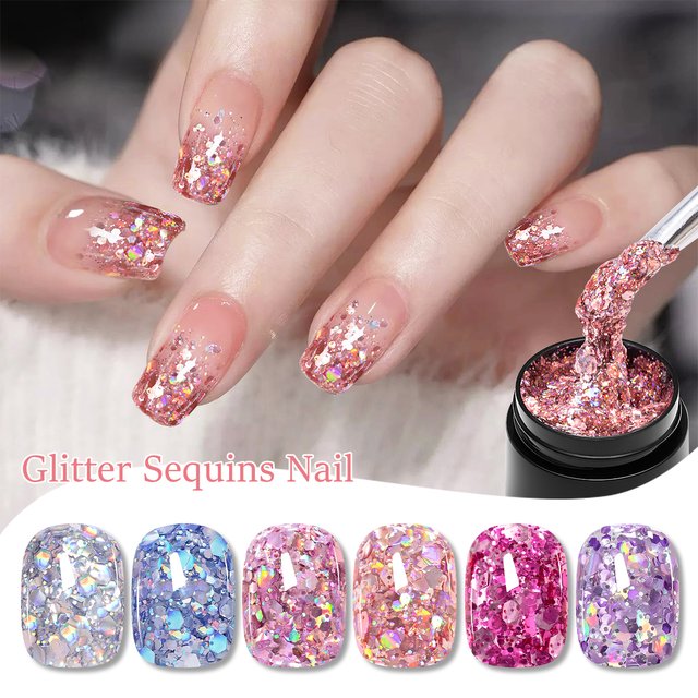 7ml Glitter Sequins Gel Nail Polish Shining Flakes Soak Off Nail Gel Varnish Semi Permanent for Nail Art Decoration Salon DIY
