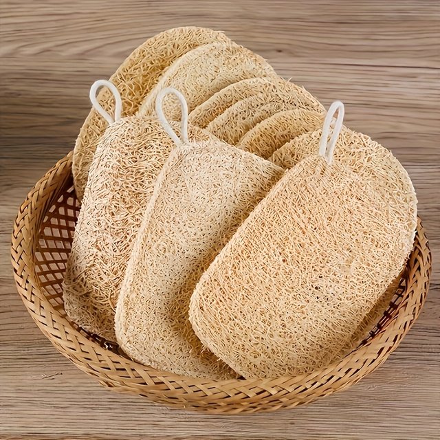 4-6Pcs Natural Loofah Exfoliating Sponges - Gentle Body Scrubber for Shower & Bath, Bamboo Fiber Cleaning Pads