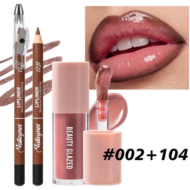 2Pcs/Set Lip Sculpting Set-Deep Shade Liner with Sharpener +Creamy Liquid Lipstick -Volume Enhancing Duo for Fuller Looking Lips