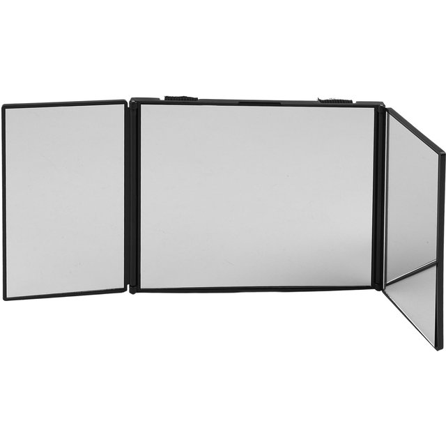 Tri-Panel 360 Degree Folding Mirror For Haircuts Shaving Makeup 3-Way Vanity Mirror ABS Glass Portable Grooming Tool Black