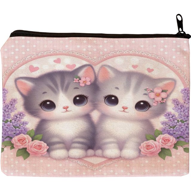 Unisex Adult Cosmetic Pouch, Hypoallergenic Mini Makeup Bag, Trendy cute cats Print Zippered Toiletry Case, Polyester Accessory