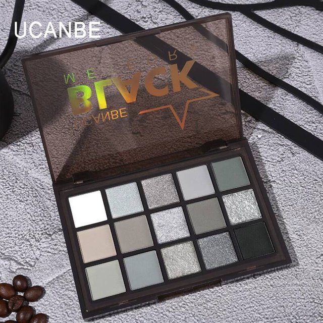 Ucanbe Smokey Eye Knight Eyeshadow Dark Black Series Gray White Silver Cement Palette European And American Makeup Looks