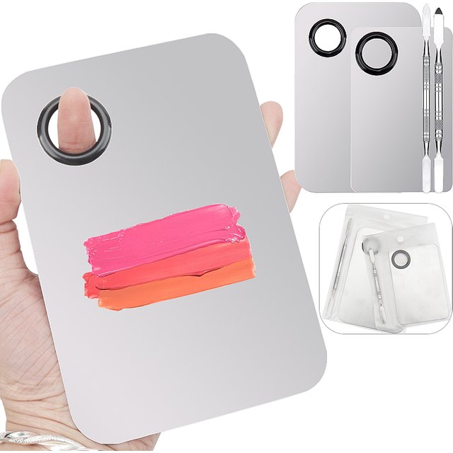 Makeup Mixing Palette Stainless Steel Foundation Lipstick Eye Shadow Mixer Palette with Spatula Rod Color Stick Beauty Tools Set