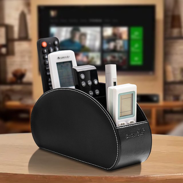 Pu Leather Remote Control Storage Box Living Room Tea Table Office Desktop Five Grids Multi-function Cosmetics Organize The Box