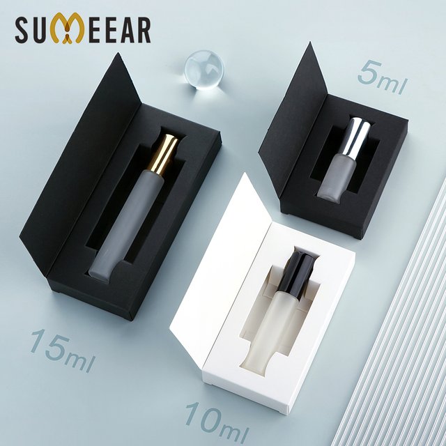 Flacons de parfum en aluminium avec pulvérisateur à brume fine, en verre givré, multi-tailles, écologiques et réutilisables, avec boîtes, 5/10/15ml, 50 pièces