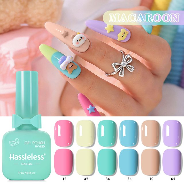 Hassleless Spring/Summer Macaron 6-Color Gel Nail Polish Set Features a Full Range of Popular Candy Colors: Peach Pink, Cream Ye