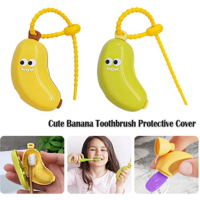 Plastic Toothbrush Head Protective Cover Banana Shape Toothbrush Dust Cap Cover 2in1 Brush Protect Toothbrush Storage Organizer