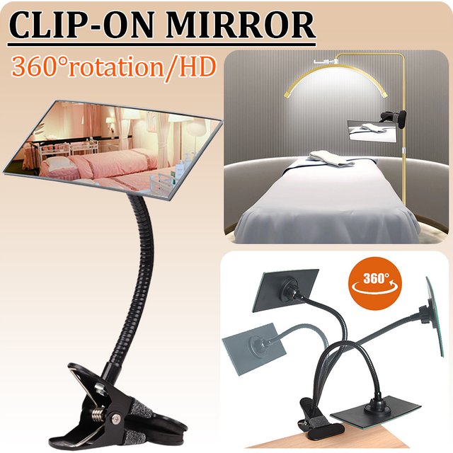Clip On Desk Office Makeup Mirror 360°rotation/HD Cosmetic Mirror Safety Flexible Clip-on Mirror for Grafting Eyelash Extensions