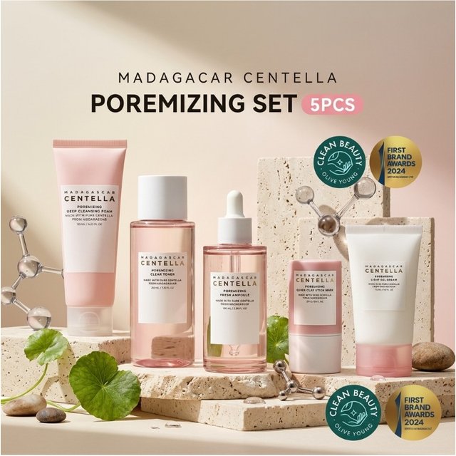 SKIN1004 Madagascar Centella Poremizing Skincare Set Korean Cosmetics Toner Ampoule Gel Cream Face Wash Cleanser Pore Beauty Kit