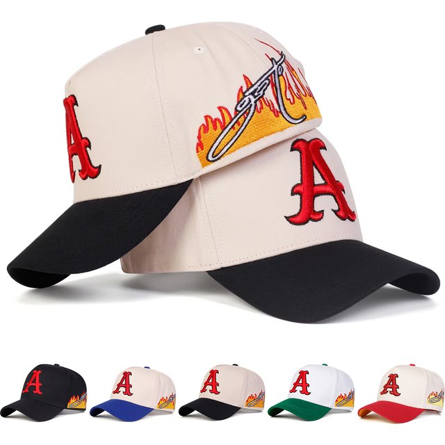 Unisex A Letter Embroidery Side Flame Baseball Caps Spring Autumn Outdoor Adjustable Casual Hats Sunscreen Hat