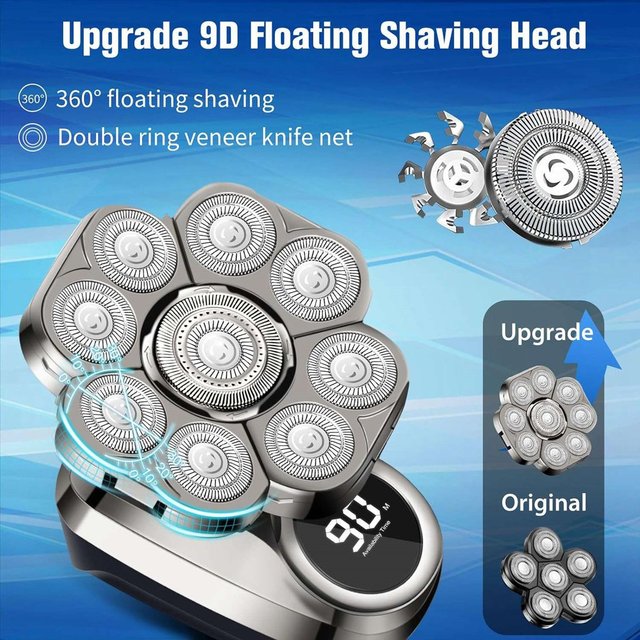 【DT93】 Head Shaver, 9D Electric IP67 Waterproof Men's Rotary Head Beard Shaver with LED Display, Electric Shaver for men