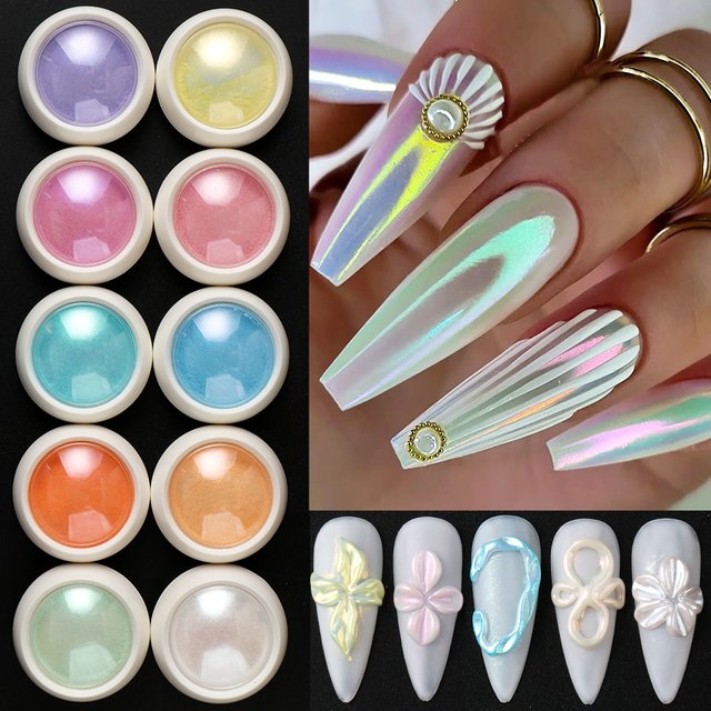 10 Boxes Pearlescent Chrome Nail Powder Pigment Iridescent Aurora Nail Art Glitter Rubbing Dust Nail Decorations Makeup Manicure