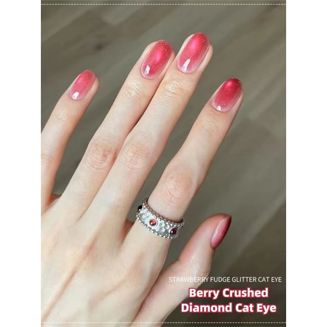 MIANEL 2026 New Summer Sparkle Berry Crushed Diamond Cat Eye Gel Nail Polish, Brightening Fair Pink Shimmer Cat Eye UV Gel