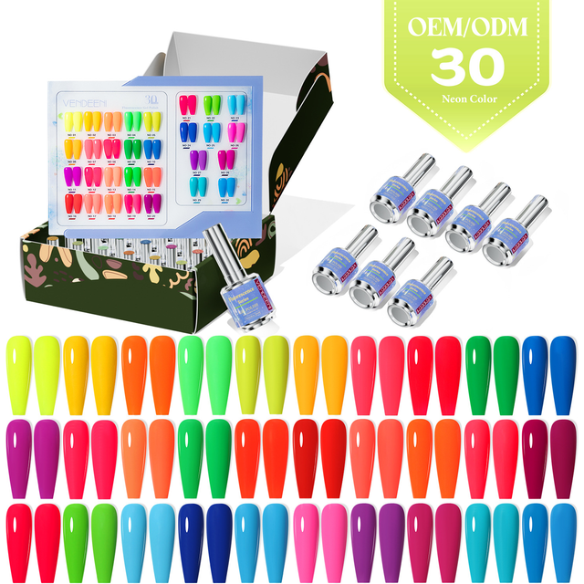 Vendeeni Neon 30Colors Gel Nail Polish Collection Free Top Base Coat High Quality Pigment Salon Professional Gel Polish Set