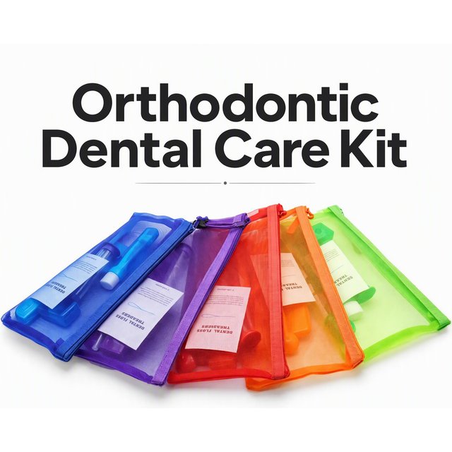 Orthodontic Dental Care Brush Kit Teeth Cleaning Braces Toothbrush with Interdental Brush Floss Thread Ortho Wax Travel Kit