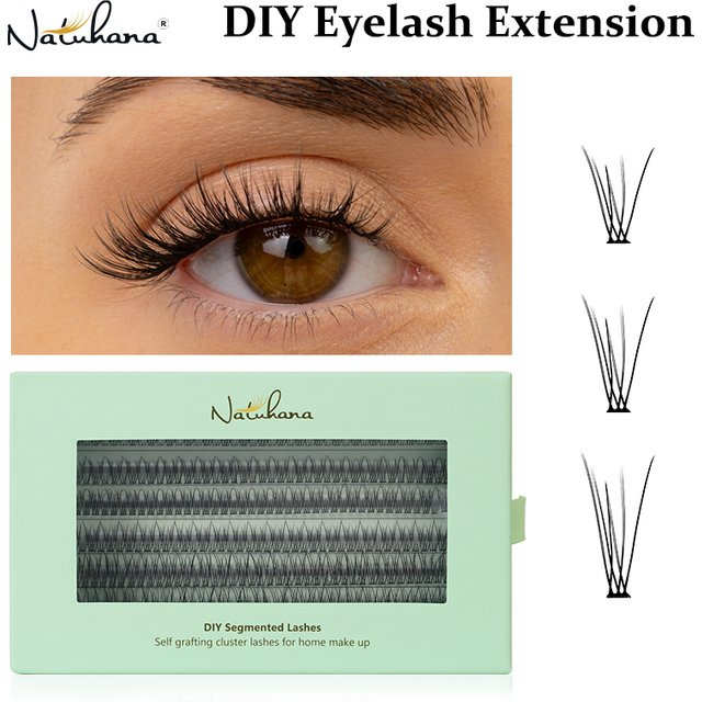 NATUHANA Fishtail Eyelash Extensions, Premade Russian Volume Fans DIY Self-Grafting Cluster Lashes for Home Makeup