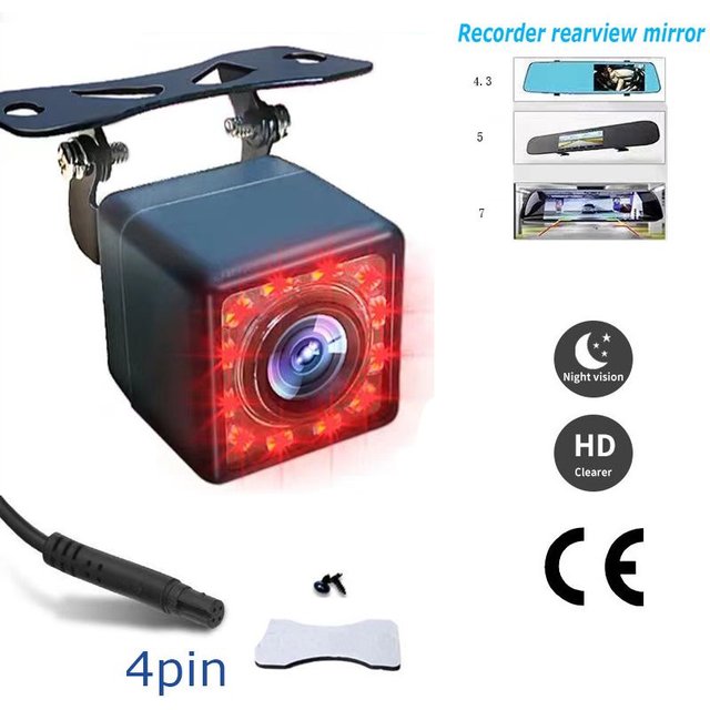 Car Camera Driving Recorder 4-Pin Image Ultra-Clear 12LED Infrared Rear Camera Waterproof Sunscreen HD Night Vision