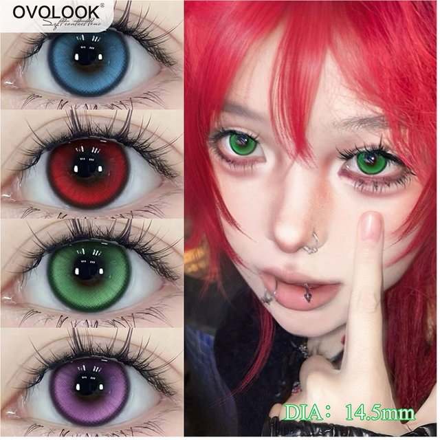 OVOLOOK-2pcs/pair Colored Contact Lenses for Makeup Eyes Cyber Series Halloween Beauty Red Contact Lenses Purple Myopia Lens
