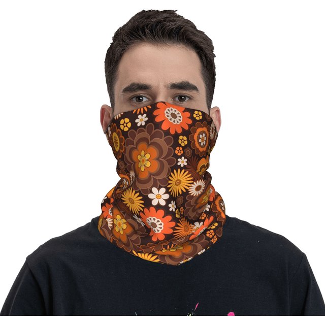 Bandana vintage rétro des années 70 à motif floral, masque imprimé, écharpe, masque facial pour le cyclisme, pour hommes, femmes, adultes, lavable