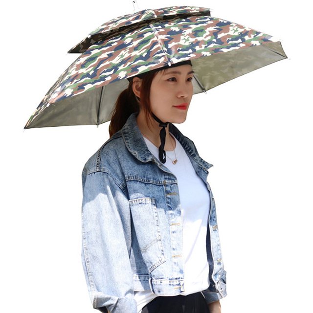 Portable Foldable Fishing Sunshade Headwear Umbrella Hat Double-Layer UV Protection Sunscreen Umbrella Caps Outdoor Parasol