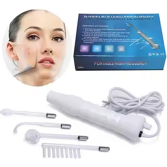 Appareil 4-en-1 à électrodes en verre haute fréquence pour le soin du visage, l'élimination des taches et de l'acné, et l'électrothérapie faciale