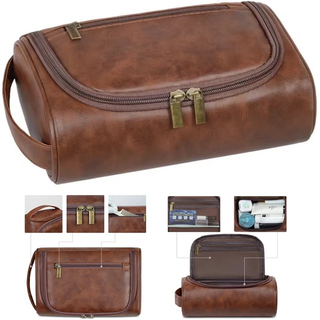 High Quality Travel Toiletry Bag for women Men Retro PU Leather Cosmetic Bags Female Waterproof Travel Makeup Bag