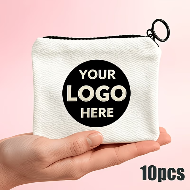 Custom Printed Logo 10 PC Solid Color Canvas Bag Coin Purse DIY Small Capacity Wallet Zipper Simple Portable Makeup Travel Bags