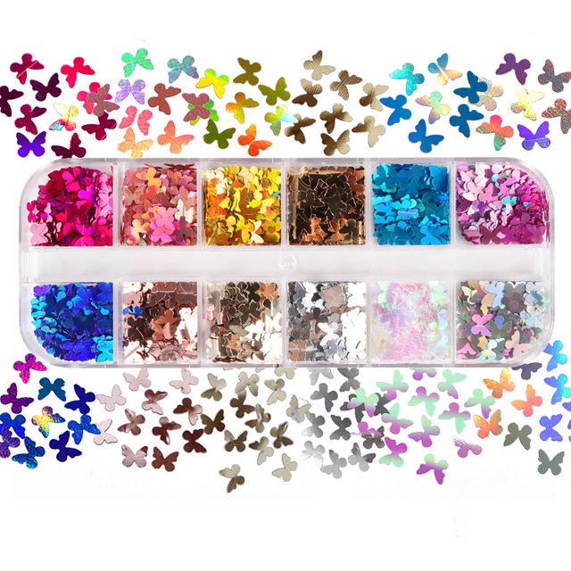 Mix Color Fluorescent Butterfly Glitter Eyelash Extension Accessories Nail Art Glitter Decorations Professional Makeup Tools