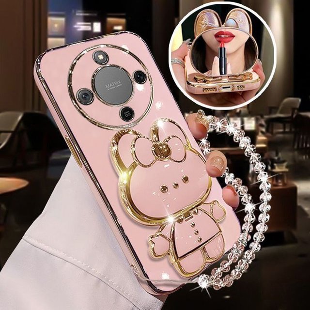 Electroplating Silicone Phone Case for Honor Magic8 Lite Magic8 Pro 7 6 5 Lite X9d X9c X9b X8d Rabbit Makeup Mirror Support Case