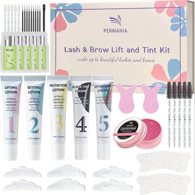 PERMANIA Lash and Brow Tinting Perm Kit Black Natural Eyelash Lifting Perm Treatment 4-6 Weeks For Lash Curler Perm Makeup Tool