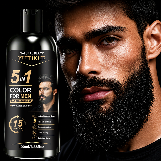 YUITIKUE Natural Black Hair Color Shampoo 5 In 1 for men Hair And Beard Botanical Blend Quick Gentle Coloring Shampoo 100ml
