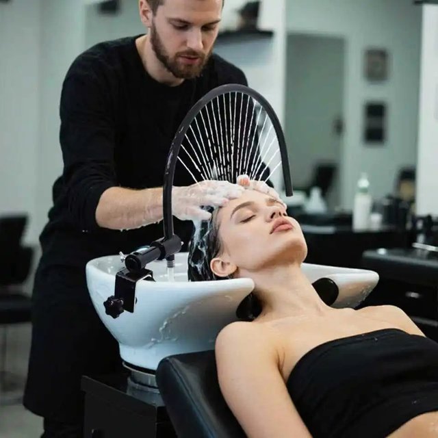 Modern Salon 180 Degree Arc Aluminum Water Circulation Head Spa Frame Shampoo Chair Accessory Ceramic Basin Faucet Hair Washing