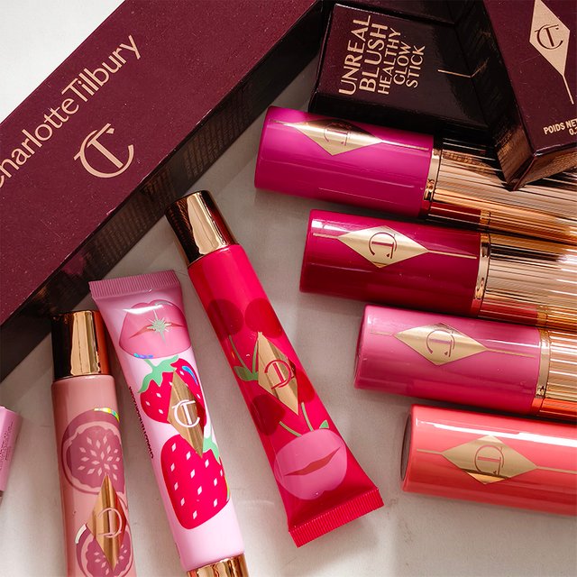 Hot Charlotte Colorful Powder Blusher Stick Fruit Lip Gloss 4 Colors Pink Diamond Gold Tube Lipstick Tilbury Portable Cosmetics