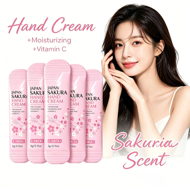 LAIKOU Sakura Hand Cream 3g Sachet Niacinamide Hyaluronic Acid Moisturizing Nourishing Mini Travel Hand Lotion for Dry Skin