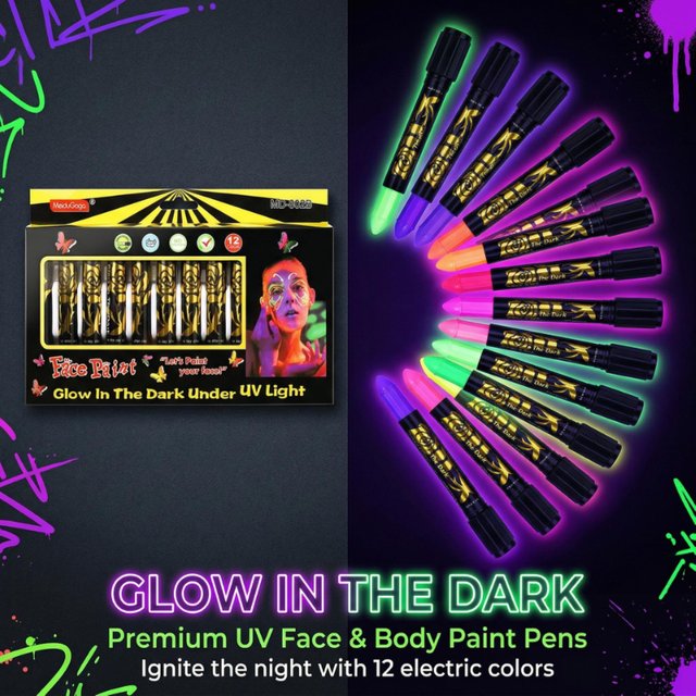 12-color Luminous Face Paint Set Party Halloween Christmas Festival Ball Event Makeup Props Body Painting DIY Washable Crayons
