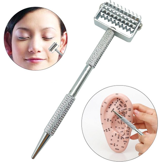 Facial Reflexology Massage Tool Retractable Acupuncture Pen Double Headed Spring Ear Care Tool Point Probe Pen Massager For Face