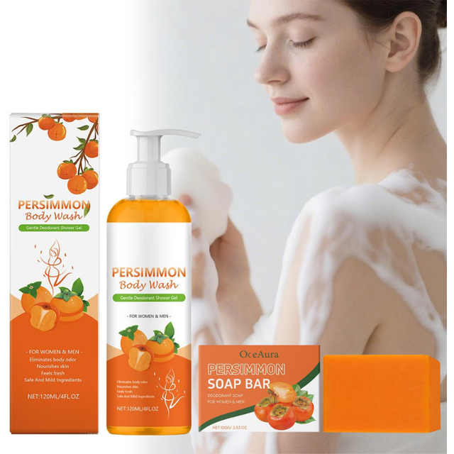 120ml Persimmon Shower Gel Bath Soap Gentle Deodorant Body Wash Mild Nourishing Body Cleanser For Daily Use Long Lasting Fresh