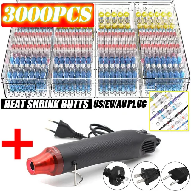 300W Air Dryer Hot Air Gun EU AU US Hair Dryer for Soldering Thermal Blower Shrink Wrapping Tools with 300PCS Wire Connectors